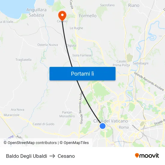 Baldo Degli Ubaldi to Cesano map