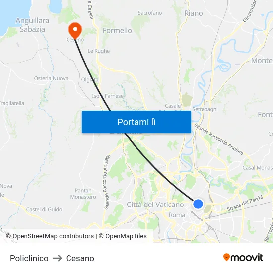 Policlinico to Cesano map