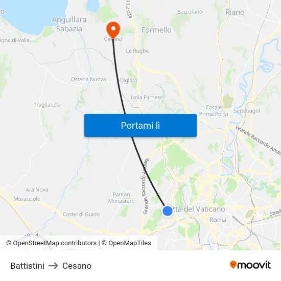 Battistini to Cesano map