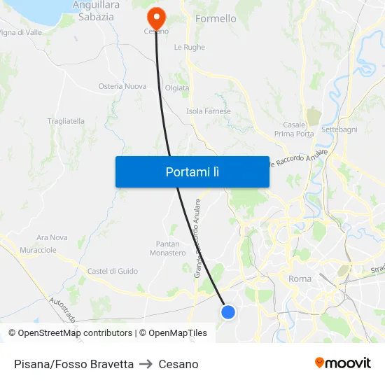 Pisana/Fosso Bravetta to Cesano map