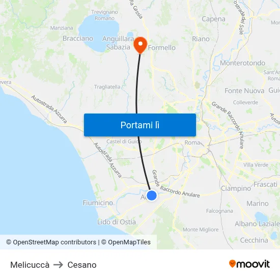 Melicuccà to Cesano map