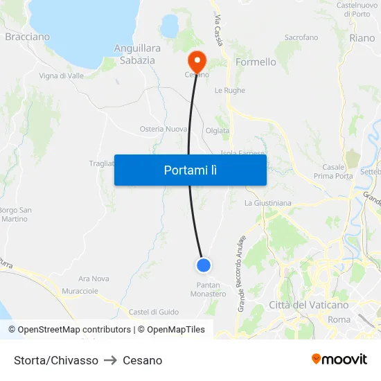 Storta/Chivasso to Cesano map