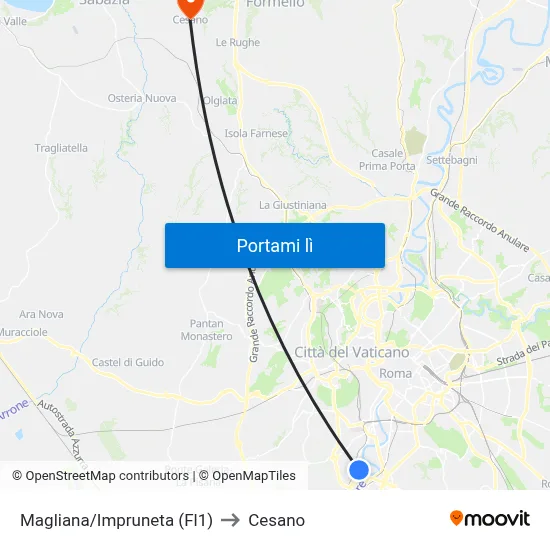 Magliana/Impruneta (Fl1) to Cesano map
