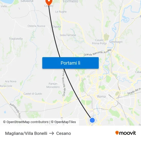 Magliana/Villa Bonelli to Cesano map