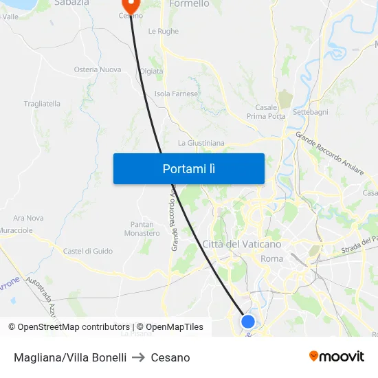 Magliana/Villa Bonelli to Cesano map