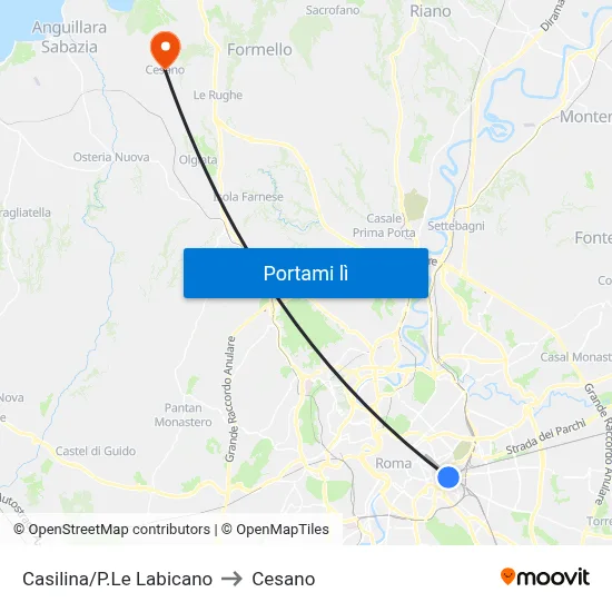 Casilina/P.Le Labicano to Cesano map