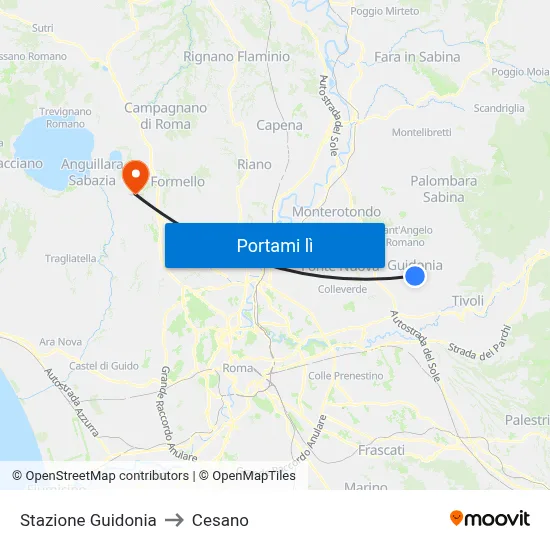 Stazione Guidonia to Cesano map