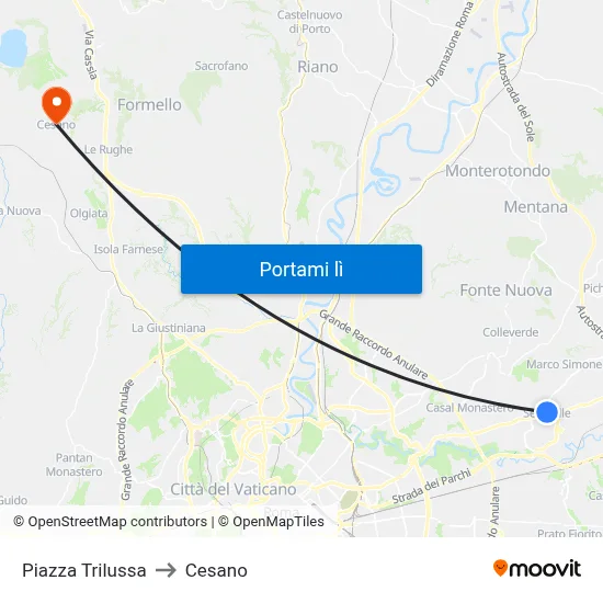 Piazza Trilussa to Cesano map