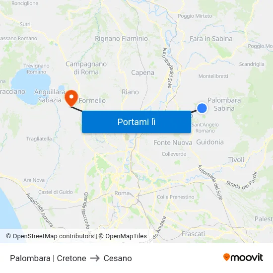 Palombara | Cretone to Cesano map