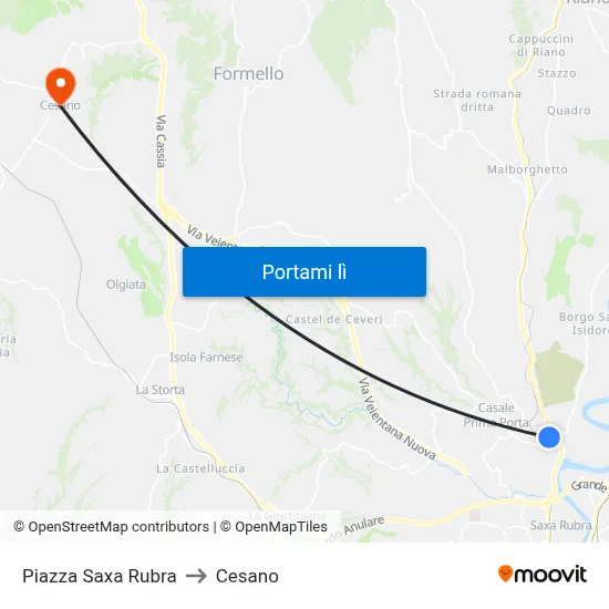 Piazza Saxa Rubra to Cesano map