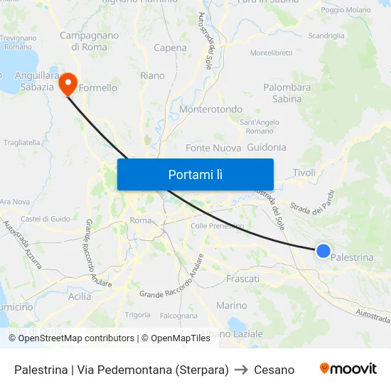 Palestrina | Via Pedemontana (Sterpara) to Cesano map