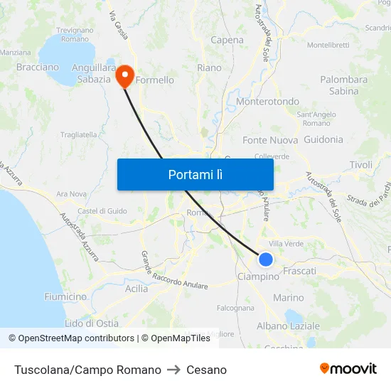 Tuscolana/Campo Romano to Cesano map
