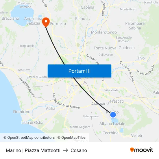 Marino | Piazza Matteotti to Cesano map