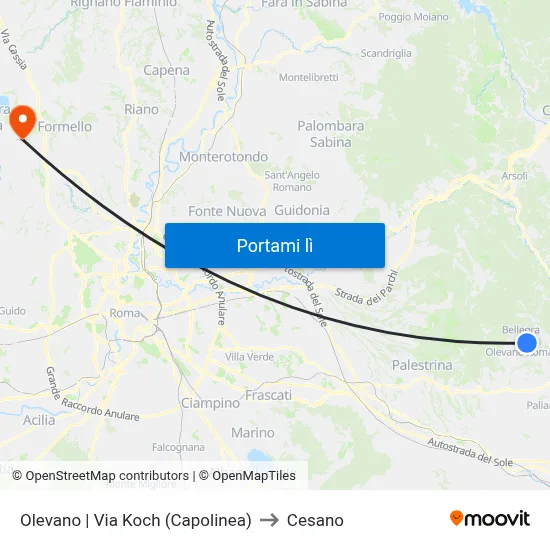 Olevano | Via Koch (Capolinea) to Cesano map