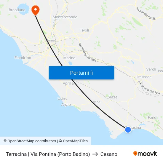Terracina | Via Pontina (Porto Badino) to Cesano map