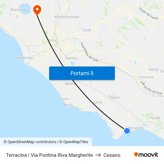 Terracina | Via Pontina Riva Margherite to Cesano map