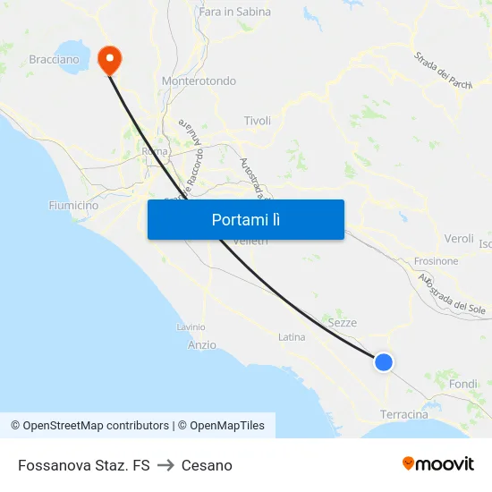 Priverno | Stazione FS to Cesano map