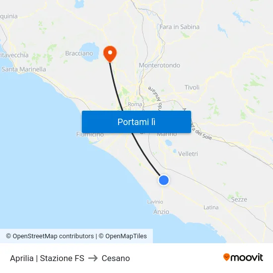 Aprilia | Stazione FS to Cesano map