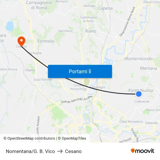 Nomentana/G. B. Vico to Cesano map