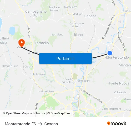 Monterotondo FS to Cesano map