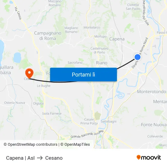 Capena | Asl to Cesano map