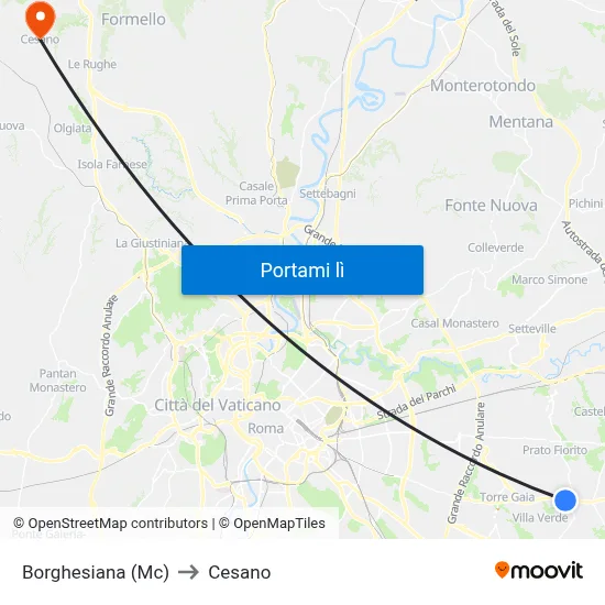 Borghesiana (Mc) to Cesano map