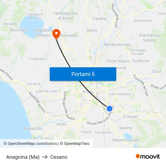 Anagnina (Ma) to Cesano map