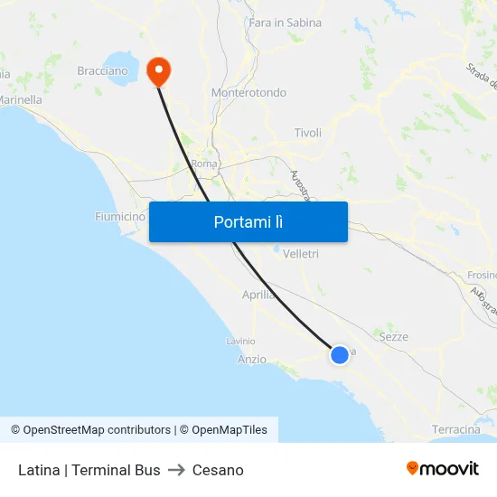 Latina | Terminal Bus to Cesano map