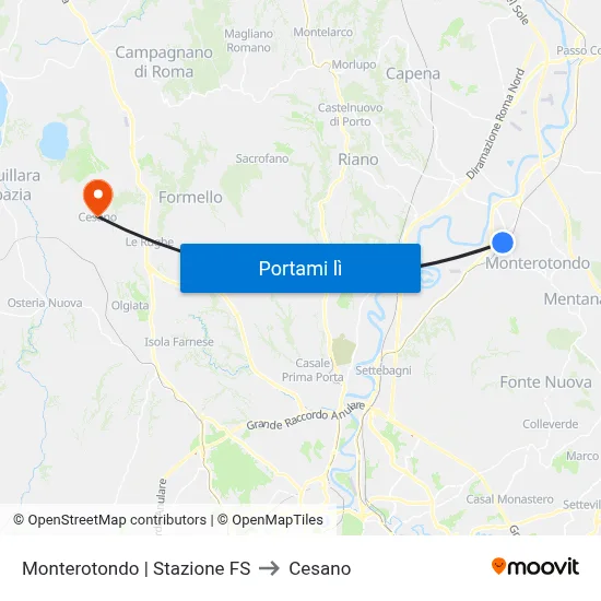 Monterotondo | Stazione FS to Cesano map