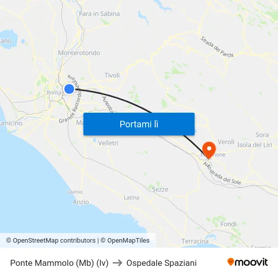 Ponte Mammolo (Mb) (Iv) to Ospedale Spaziani map