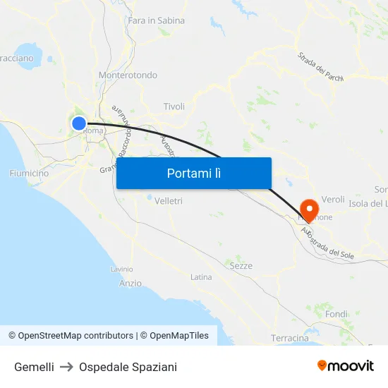 Gemelli to Ospedale Spaziani map
