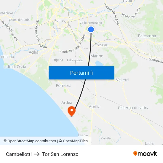 Cambellotti to Tor San Lorenzo map