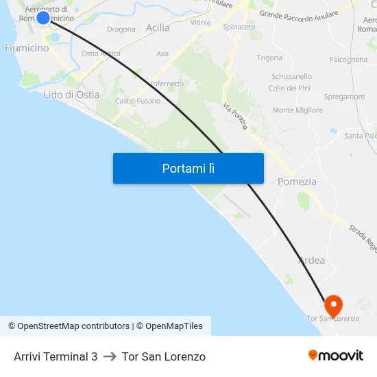 Arrivi Terminal 3 to Tor San Lorenzo map