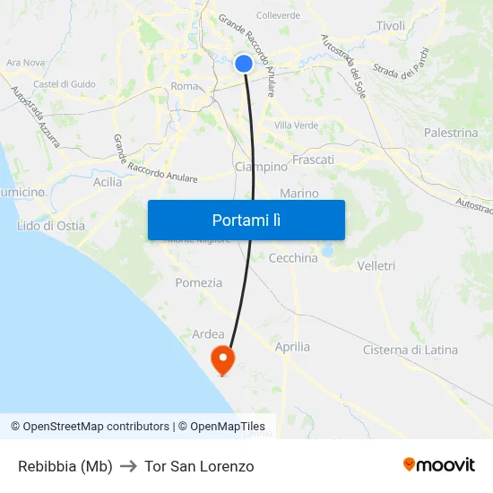 Rebibbia (Mb) to Tor San Lorenzo map