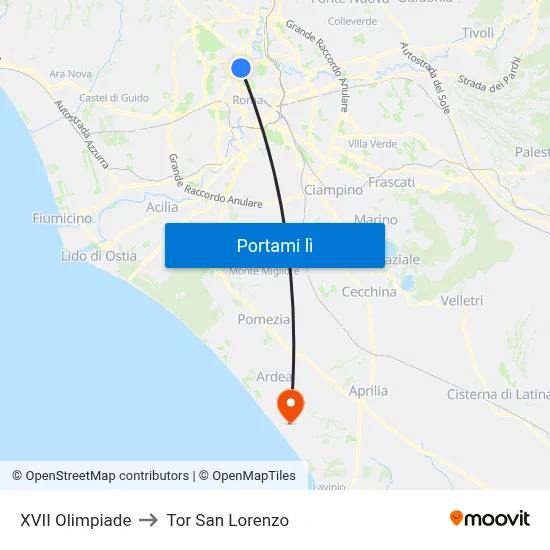XVII Olimpiade to Tor San Lorenzo map