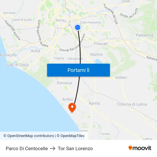 Parco Di Centocelle to Tor San Lorenzo map