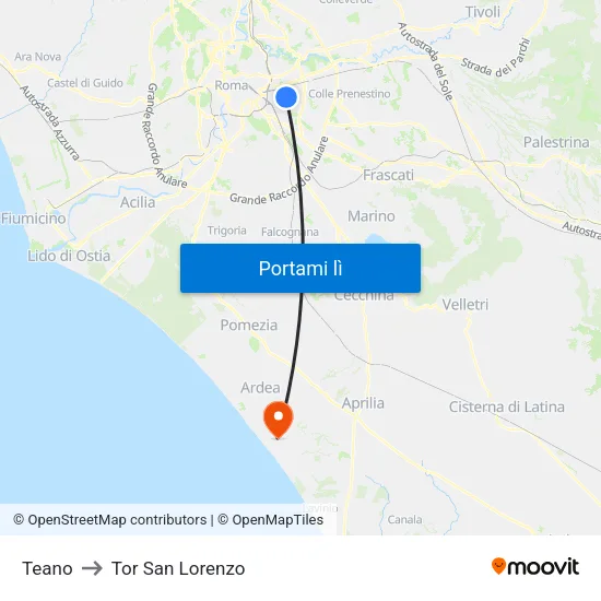 Teano to Tor San Lorenzo map