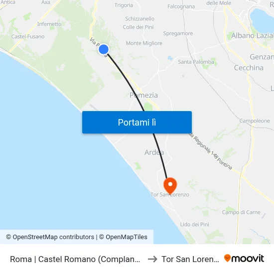 Roma | Castel Romano (Complanare) to Tor San Lorenzo map