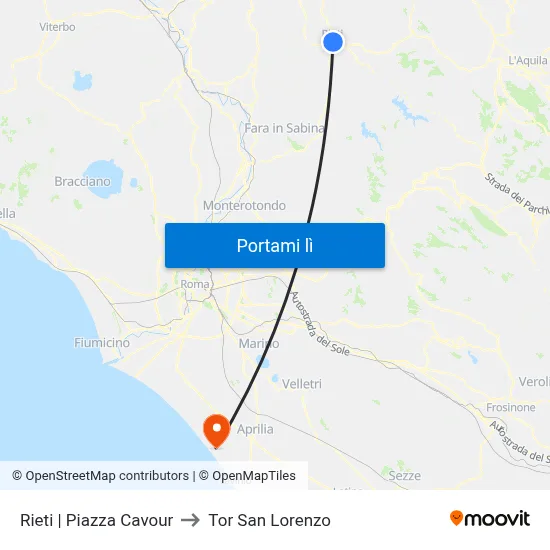 Rieti | Piazza Cavour to Tor San Lorenzo map