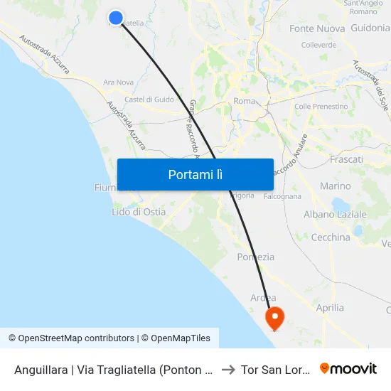 Anguillara | Via Tragliatella (Ponton Dell'Elce) to Tor San Lorenzo map