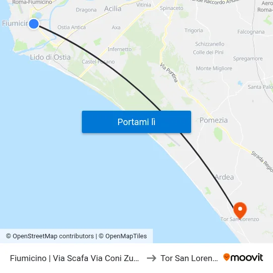 Fiumicino | Via Scafa Via Coni Zugna to Tor San Lorenzo map