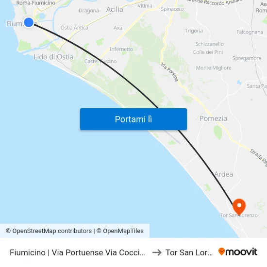 Fiumicino | Via Portuense Via Coccia Di Morto to Tor San Lorenzo map