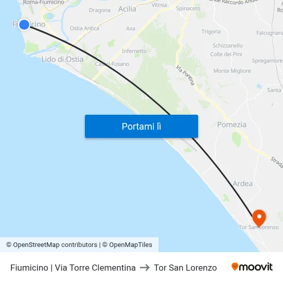 Fiumicino | Via Torre Clementina to Tor San Lorenzo map