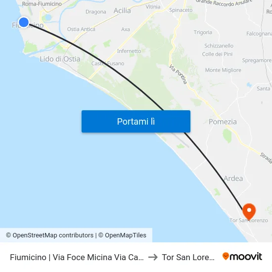 Fiumicino | Via Foce Micina Via Canale to Tor San Lorenzo map
