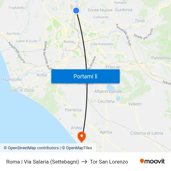 Roma | Via Salaria (Settebagni) to Tor San Lorenzo map