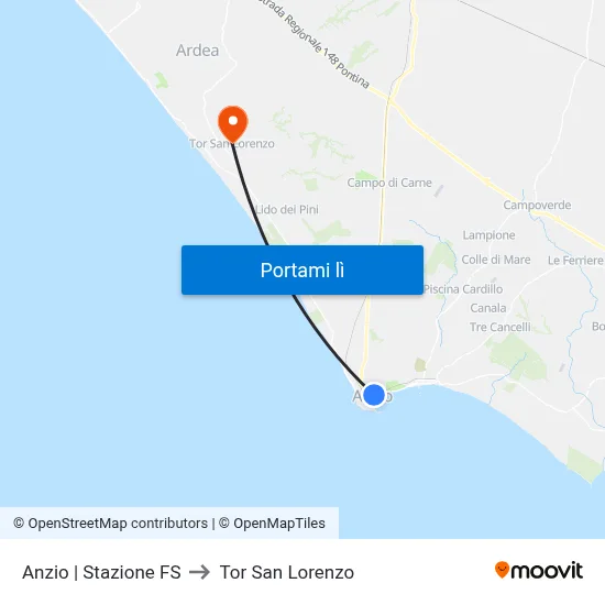 Anzio | Stazione FS to Tor San Lorenzo map