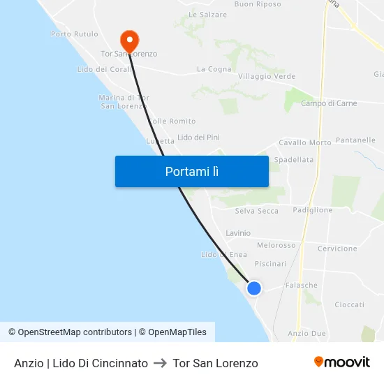 Anzio | Lido Di Cincinnato to Tor San Lorenzo map