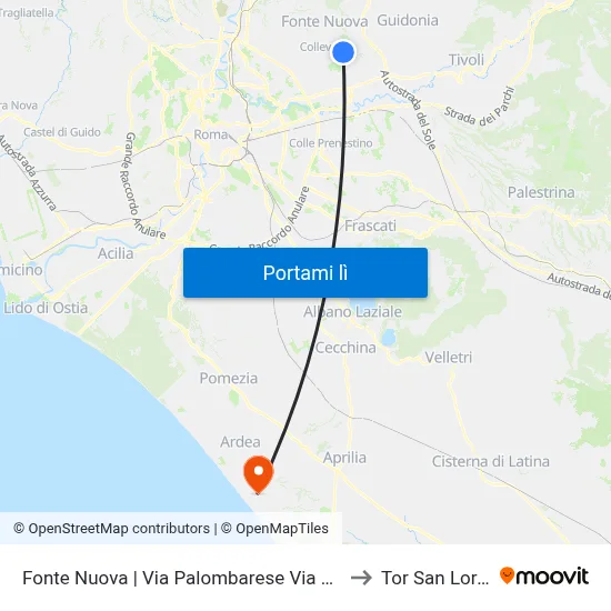 Fonte Nuova | Via Palombarese Via Santa Lucia to Tor San Lorenzo map