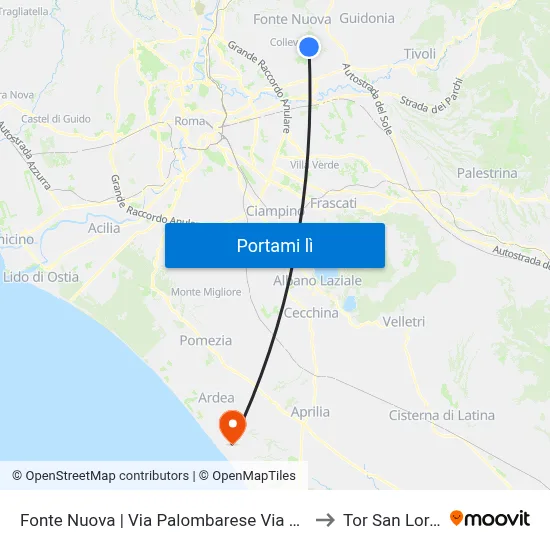 Fonte Nuova | Via Palombarese Via Santa Lucia to Tor San Lorenzo map
