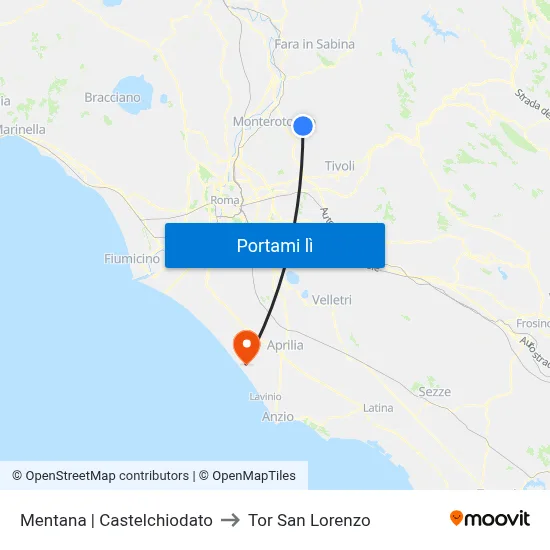 Mentana | Castelchiodato to Tor San Lorenzo map